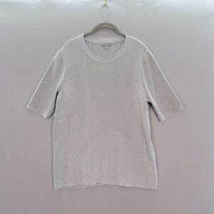 COS - women’s knitted Metallic silver Top sweater short sleeve round neck size L